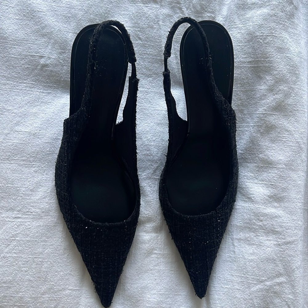 H&M Black Tweed Sling Backs Size 38
